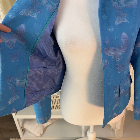 Austin Reed Petites women's size 4 blue blazer jacket, butterflies, #1834 - Picture 3 of 10